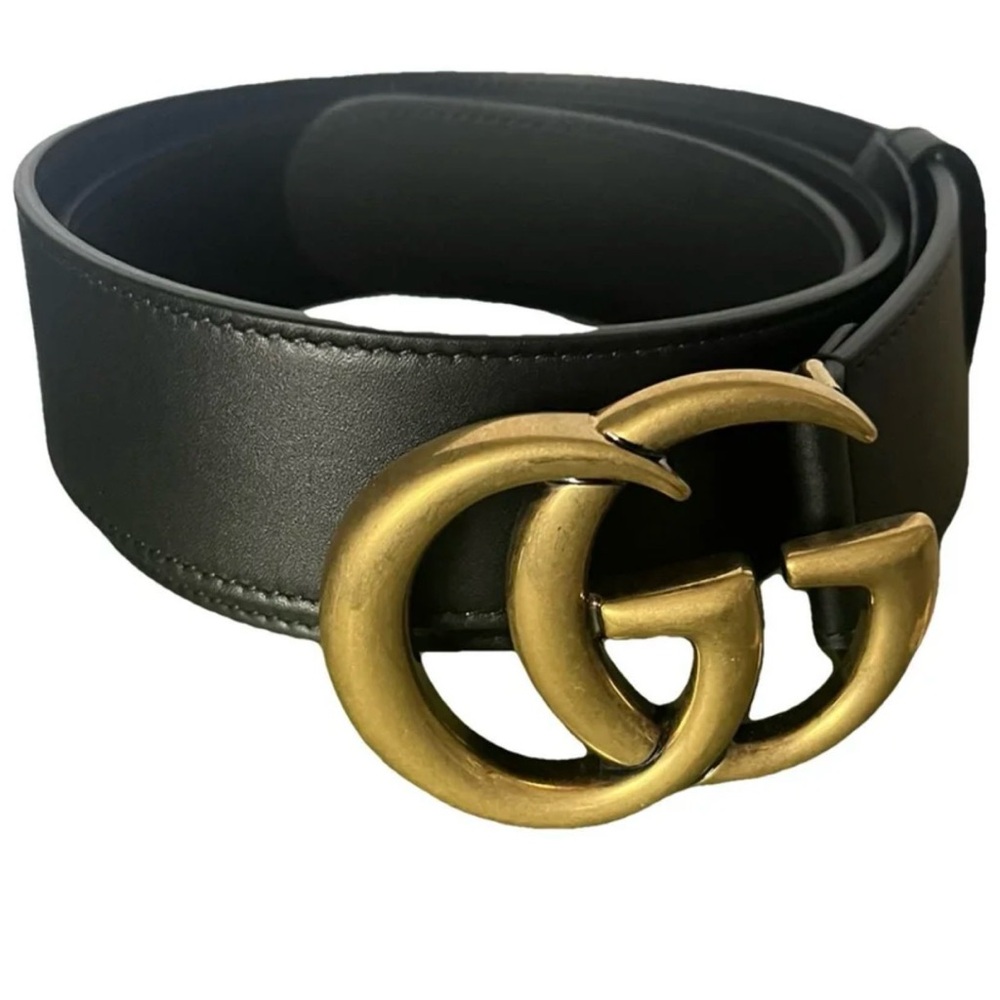 Gucci GG Black Leather Belt with Gold GG Buckle